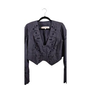 Free People Charcoal Embroidered Blazer